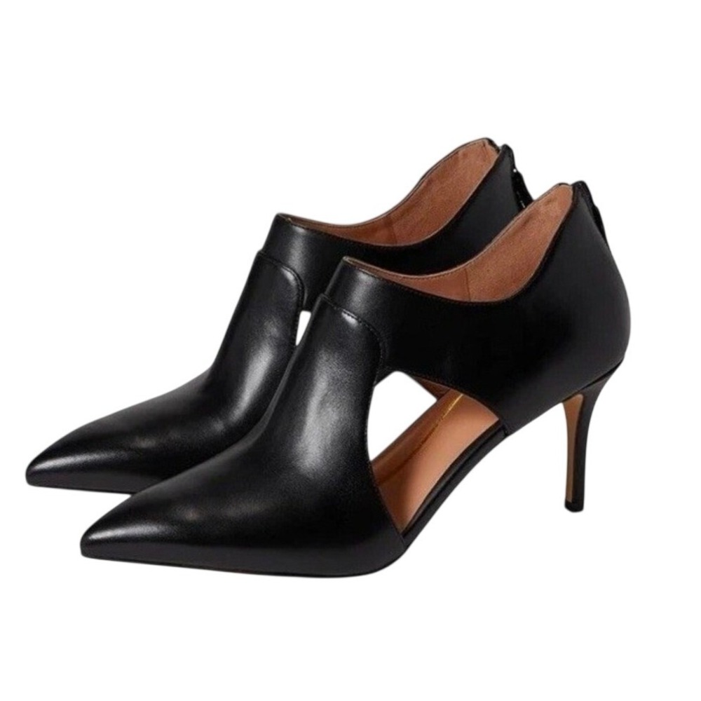 Cole Haan Grand 360 Black Leather d'Orsay Pointed Toe Back‎ Zip Pumps Heels 7.5B